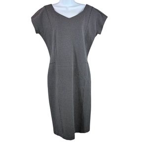 MaxMara Midi Sheath Dress Cap Sleeve Retro Black White Stretch V-Neck Size 10